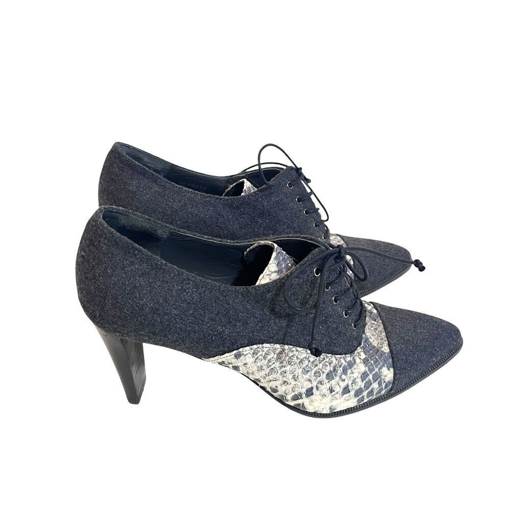 Stuart Weitzman Womens Leather and Flannel Lace Up Oxford Pumps Size 7 - Picture 4 of 10